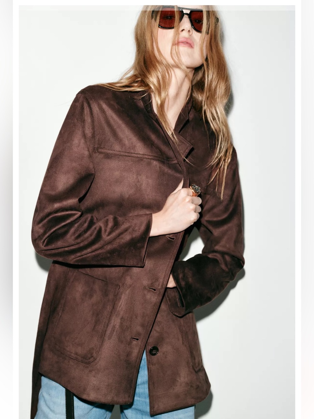 Zara Dark Brown Faux-Leather Belted Jacket